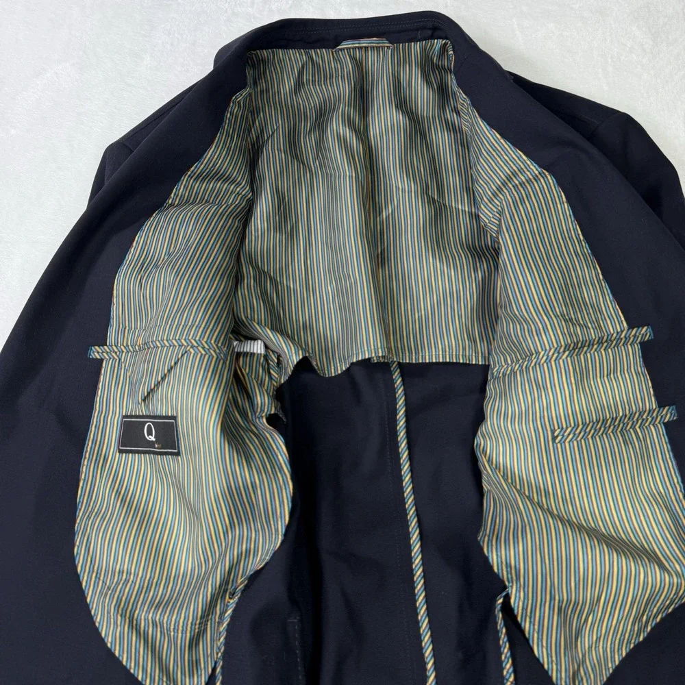 Q by Flynt Blazer Mens 44R Navy Journey 100% Wool Double Vented‎ Striped Lined